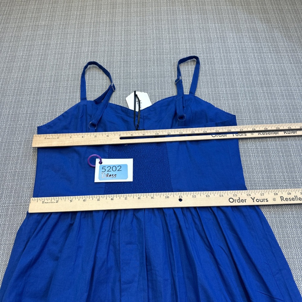 New Indie Blue Sundress Large Coastal Cottagecore Button Front Pockets Dress - Picture 6 of 10